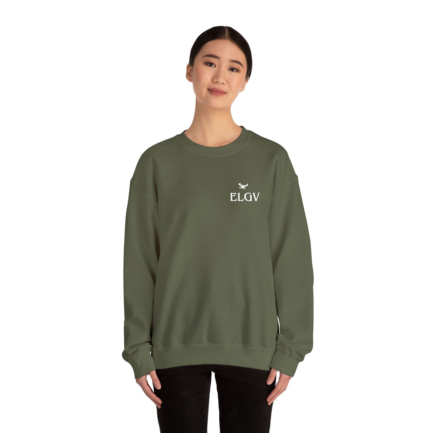 “Side ELGV logo deluxe whte” sweatshirt