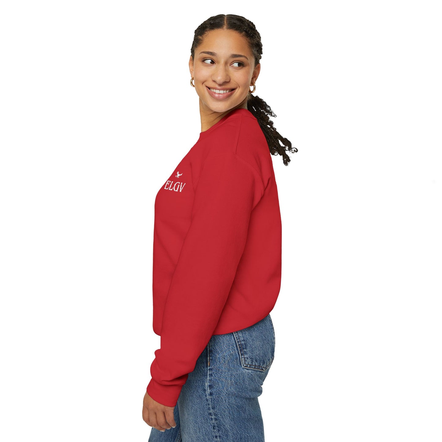 “Side ELGV logo deluxe whte” sweatshirt