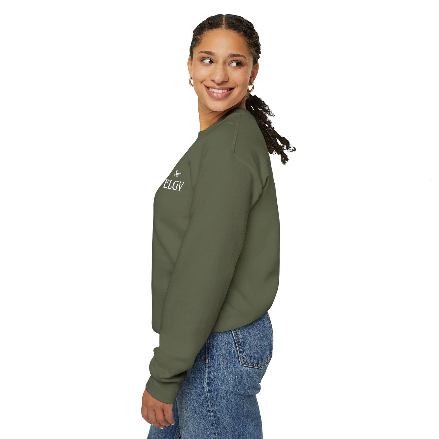 “Side ELGV logo deluxe whte” sweatshirt
