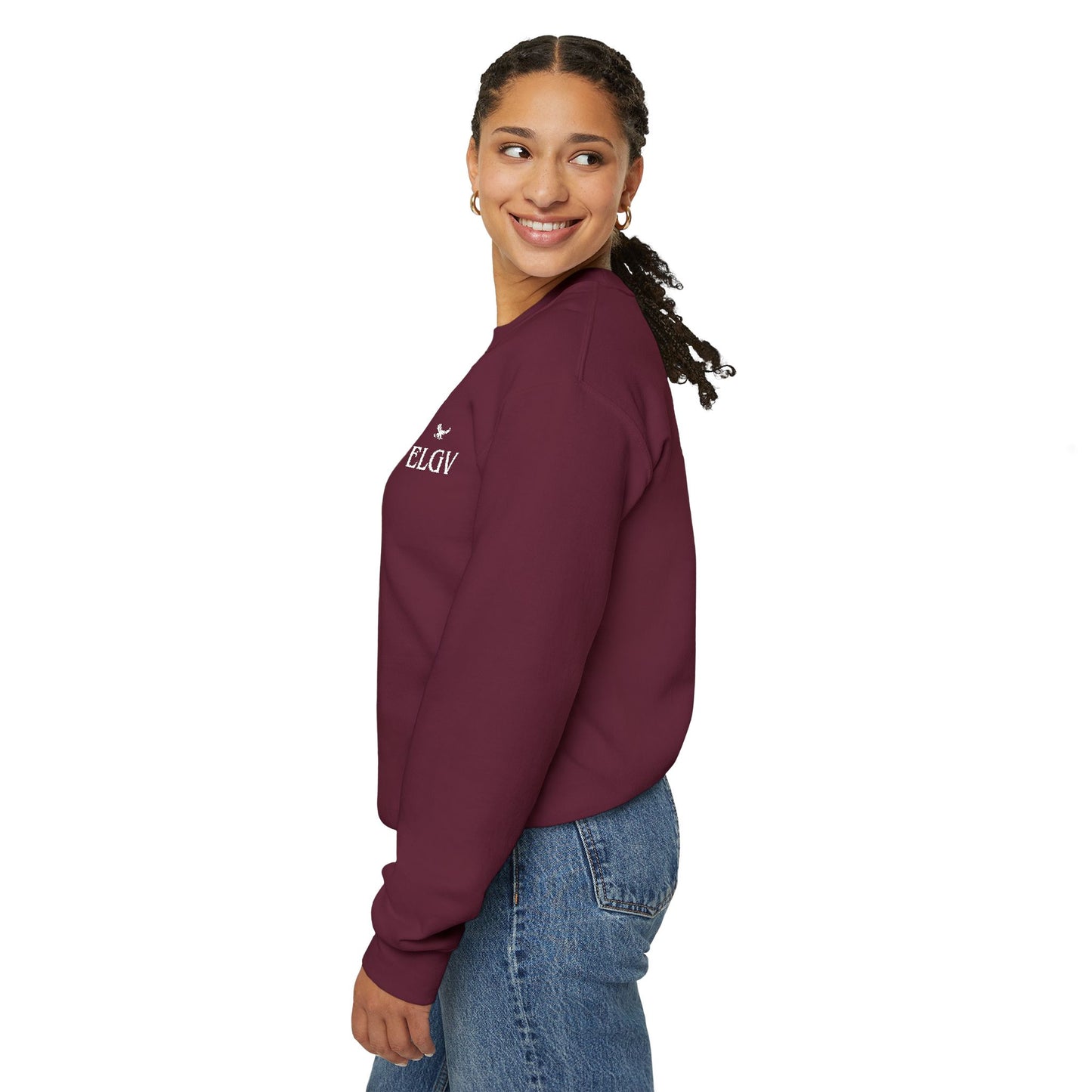 “Side ELGV logo deluxe whte” sweatshirt