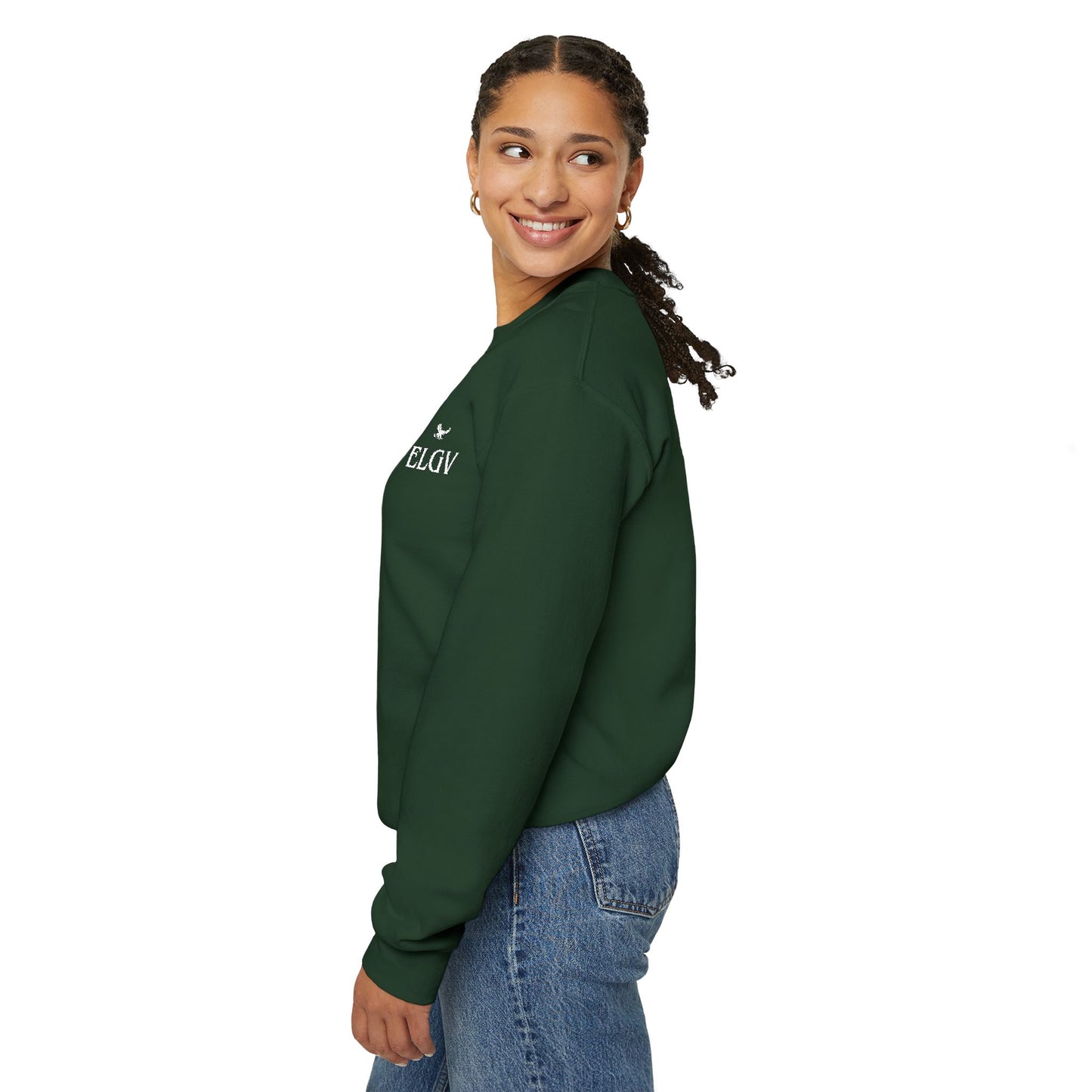 “Side ELGV logo deluxe whte” sweatshirt